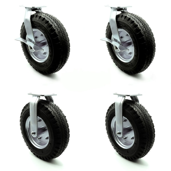 Service Caster 12 Inch Black Pneumatic Wheel Caster Swivel with Brakes and 2 Rigid SCC, 2PK SCC-100S3506-PNB-SLB-2-R3506-2 - main